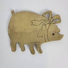 Vintage Omnibus Brass Trivet Piggy with Bow Shaped Footed Brass Made in Taiwan