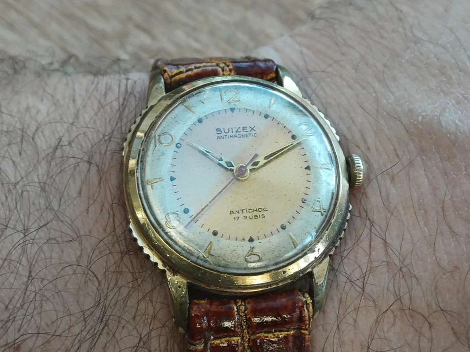 Montre ancienne mécanique homme SUIZEX pl OR CUP 233 - bracelet cuir neuf - Photo 2/4