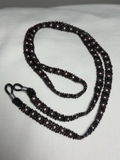 Vintage Glass Seed Bead Eyeglass Chain Holder 27" Black Brown White