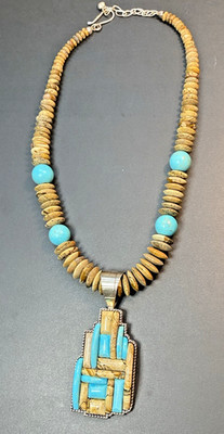DTR by JAY KING SOUTHWESTERN DESIGN TURQUOISE & JASPER STERLING Necklace Pendant