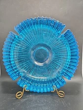 Vtg Blenko Sunburst Ashtray 624 LARGE Art Glass Turquoise Ocean Blue MCM Granny