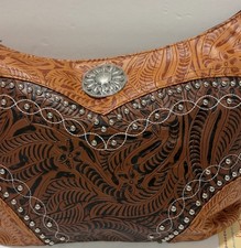 Canyon Sky Tooled Leather Clutch Western Handbag Bag Purse