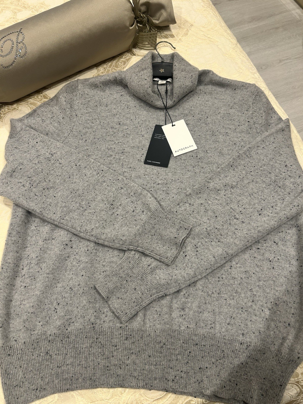 Pure Cashmere Ladies Sweater Polo Neck Size 20 Grey Mix Autograph