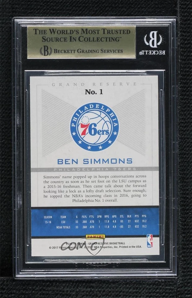 2016-17 Panini Grand Reserve Vintage Ben Simmons #1 BGS 9.5 GEM MINT Rookie RC - Image 2 of 2