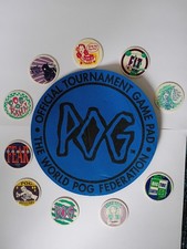 Official POG Tournament Game Pad, lot of 10 official POGS, and 2 plastic slammer
