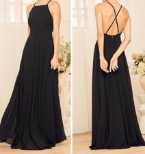 Lulu's Mythical Kind Of Love Halter Crisscross Strap Black Maxi Dress Sz Large