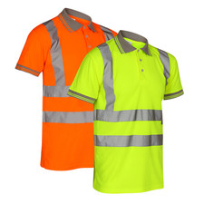 Hi Viz Short Sleeve Polo Shirt High Visibility Reflective Tape Workwear T-Shirt
