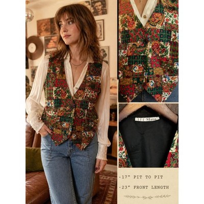 Vintage Patchwork Vest | Tapestry Print Waistcoat | Cottagecore Layering Piece