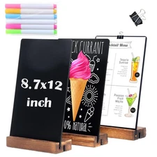 3 Pack 8.7x12 in Desktop Small Chalkboard Sign with Wood Base
