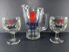 Michelob Light Glass Pitcher And 2 Glass Cups