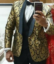 Mens Indian Jacket Tom Ford Inspired Black Gold Tux Used ONCE XL
