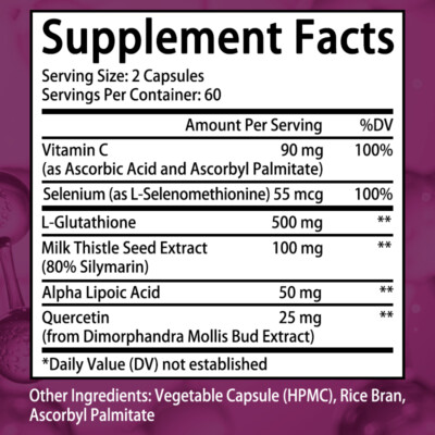L-Glutathione 500mg Capsules Liver Aid Antioxidant Immunity Support