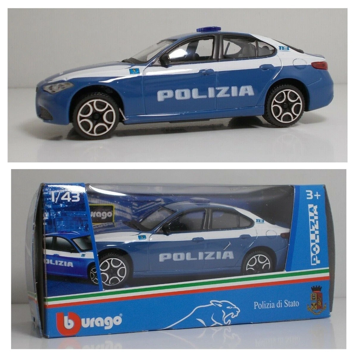 Alfa Romeo Giulia, modeling Burago 1:43 metal, state police machine