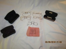 Lot of Four Pairs of Antique Gold Rimmed Gold Filled Eye Glasses and Three Cases