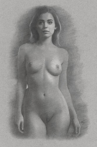 Nude Female DRAWING ORIGINAL Art Charcoal Chalk naked woman model NO RESERVE nr