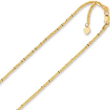 1.5mm Solid Adjustable Sparkle Twisted Rock Chain REAL 14K Yellow Gold Up To 22"