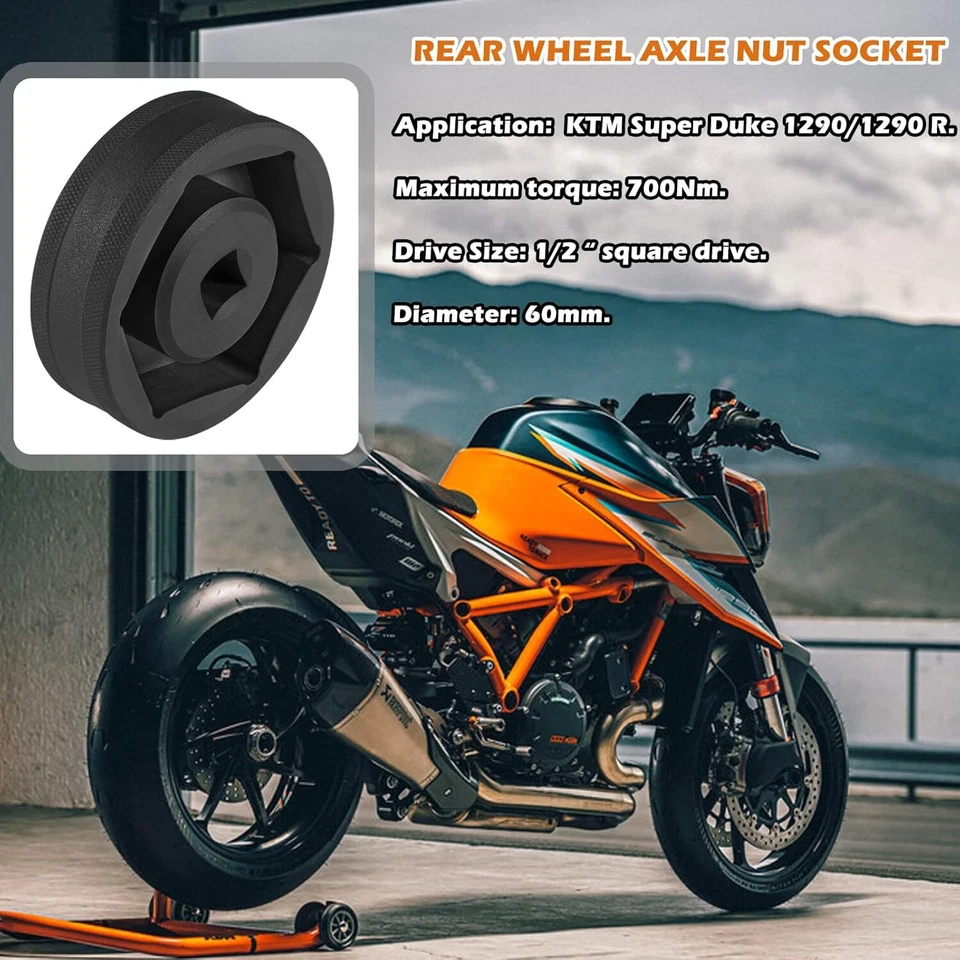Herramienta de enchufe de tuerca de eje de rueda trasera de 60 mm para KTM Super Duke 1290/1290 R 2014-2022 Foto 2 de 4
