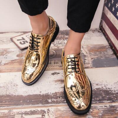 gold tip dress shoes Mens Formal Shiny Leather Lace UP Wing Party Brogue Carved Oxfords buy