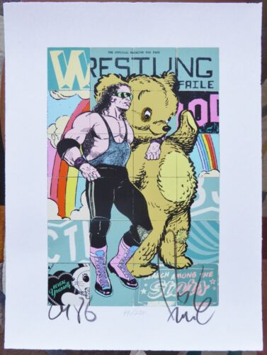 Faile Wrestling with Faile Reveal yourself Teddy bear Hand signed Print POP Art - Picture 3 of 6