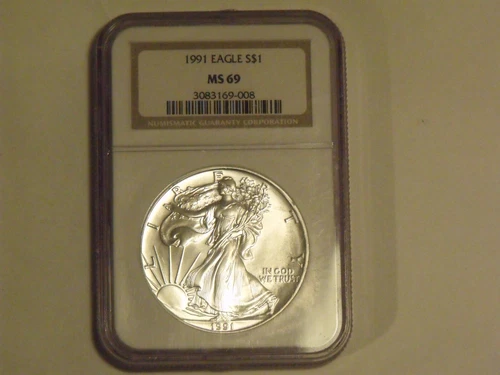 1991 American Silver Eagle one Dollar coin   NGC MS69