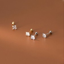 Sterling Silver Square CZ Stud Helix Tragus Cartilage Piercing Earrings A4203