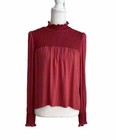 Aritzia Wilfred Coral Red Nessie Smocked Mock Neck Blouse Dressy Viscose Small