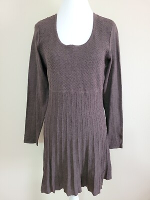 NWT DAISY FUENTES Women's Dress Long Sleeve Round Neck Brown Cotton Blend.Size M
