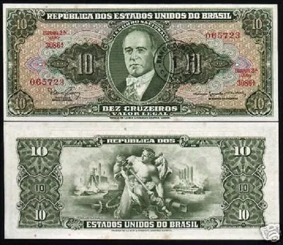 Brazil 1 C on 10 CRUZEIROS P-183 ND 1967 Brazilian Industry UNC Paper ...