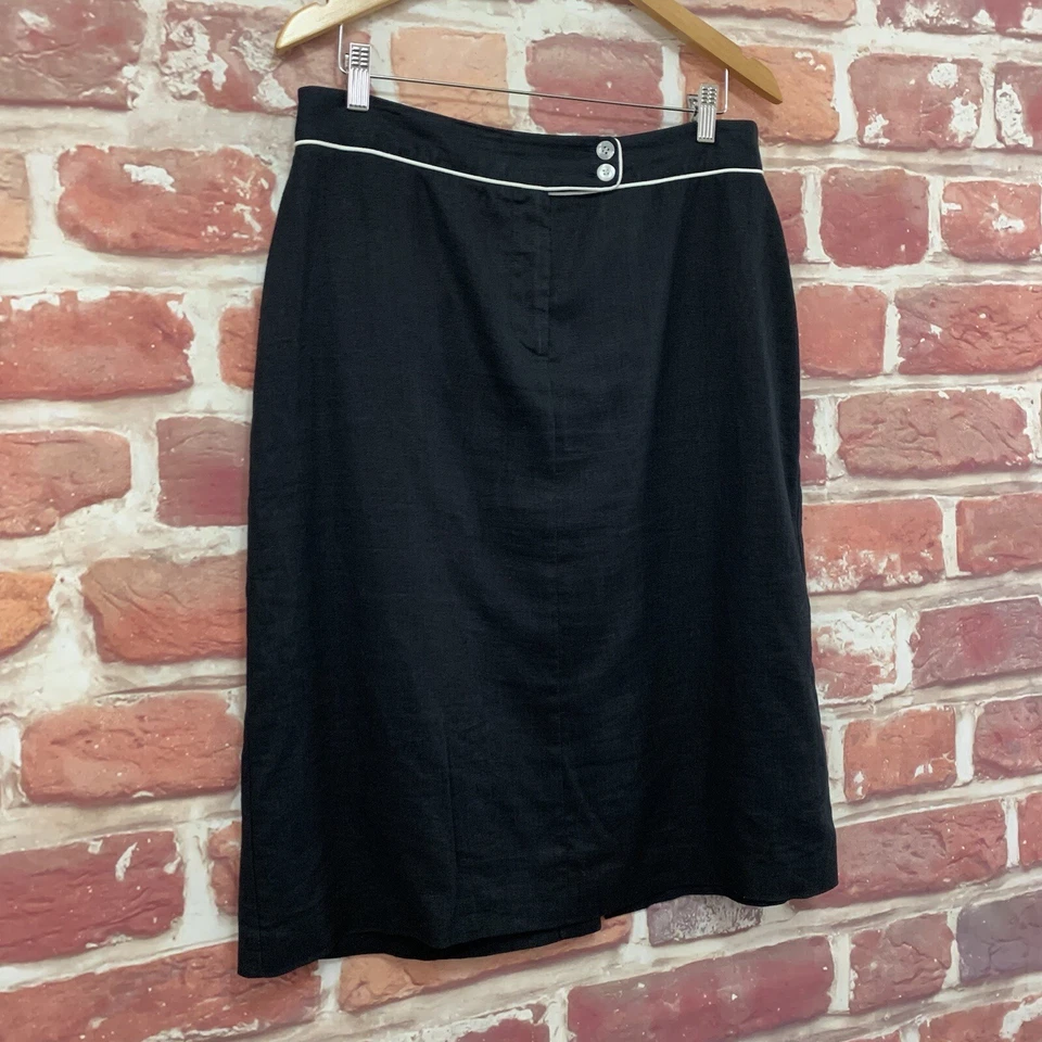 Falda Orvis Mujer Talla 14 Negra Blanca 100% Lino Trabajo Oficina Carrera Cremallera Foto 2 de 4
