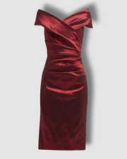 540 Rickie Freeman for Teri Jon Women's Red Ruched Off Shoulder Dress Size 4