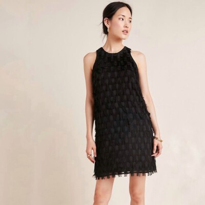 anthropologie black fringe dress By Anthropologie Fringe Bodice Midi Dress