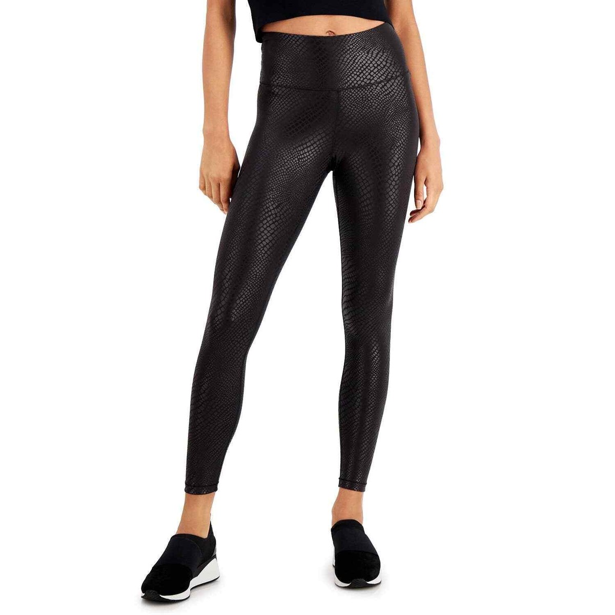 INC International Concepts Croc-Print Leggings, Black NWT $40 Size