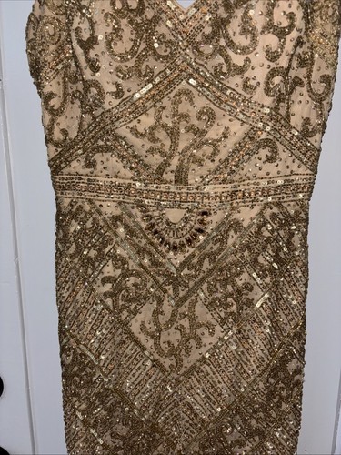 Mori Lee Gold Dress Beaded Size 6 DAMAGED - Picture 2 of 17