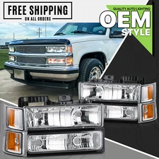 8PC [HEADLIGHT+BUMPER CORNER LAMP] Chrome Housing fit 94-00 Chevy C/K C10 Pickup
