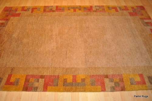HANDMADE 5' x 8' Vegetable dye THICK KNOTTED rug, BEIGE, ORANGE RUG #PM75 - Picture 9 of 12