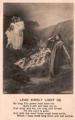 Lady in the Mountains Lead Kindly Light Children Mother Vintage Postcard 1908