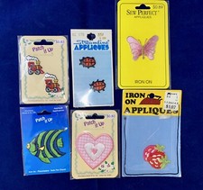 Lot of 6 Packages Embroidered Iron On Patch Patches Lady Bug Fish Heart Train 