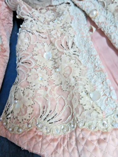 Vintage Martin McCrea OOAK couture Jacket antique Lace Beading Fox Collar Peach - Picture 12 of 20