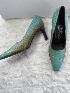 blue snakeskin pumps