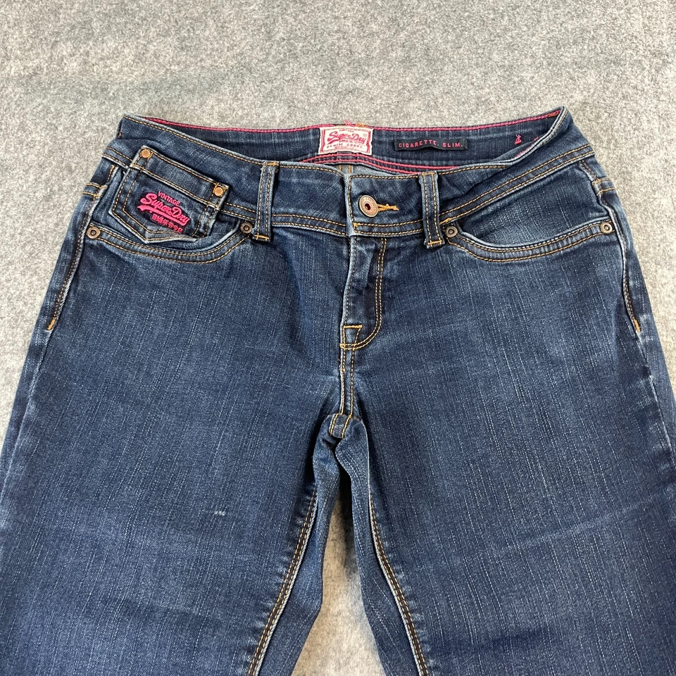 Superdry Mujer Jeans W30 L30 Slim Skinny Cintura Baja Y2K Elástico Azul Oscuro Foto 3 de 4
