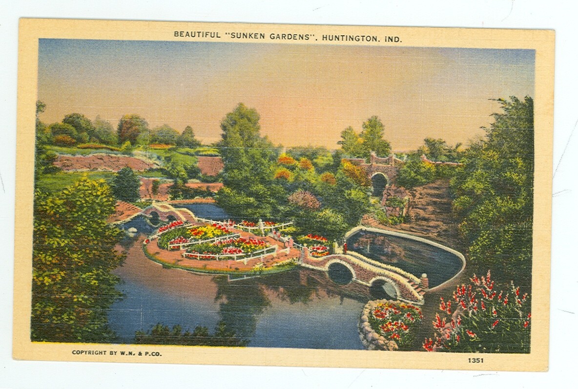 HUNTINGTON,INDIANA-SUNKEN GARDENS-#1351-LINEN--(IN-H*) | eBay