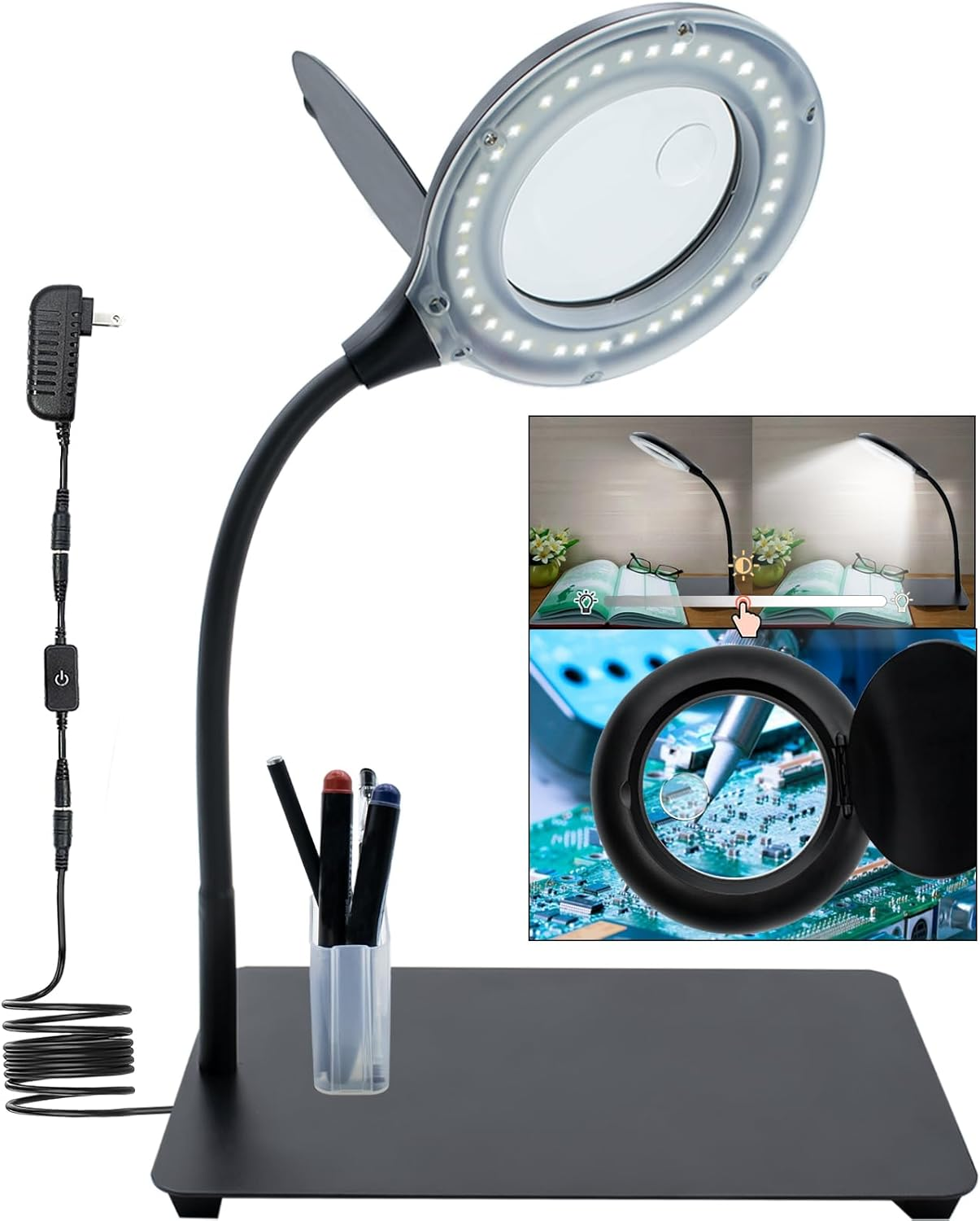 2-In-1 10X Magnifying Glass with Light and Stand, LED Magnifying Desk Lamp with