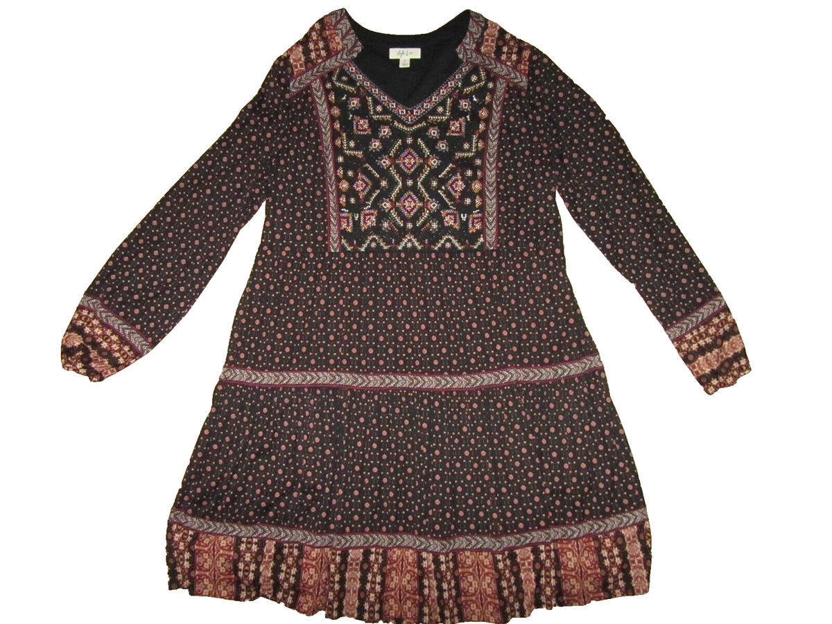 Womens Style & Co Dress Size Medium Aztec Beaded Placard Black Brown Lined | eBay Womens Style & Co Dress Size Medium Aztec Beaded Placard Black Brown Lined | eBay