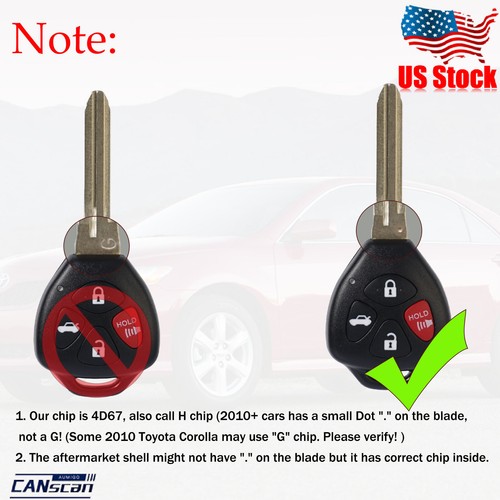 2 New Replacement Tool And Remote Key Fob Kit For 2007-2011 Toyota Camry Corolla - Picture 2 of 8