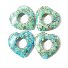4 Large Turquoise Heart Stone Bead Pendants