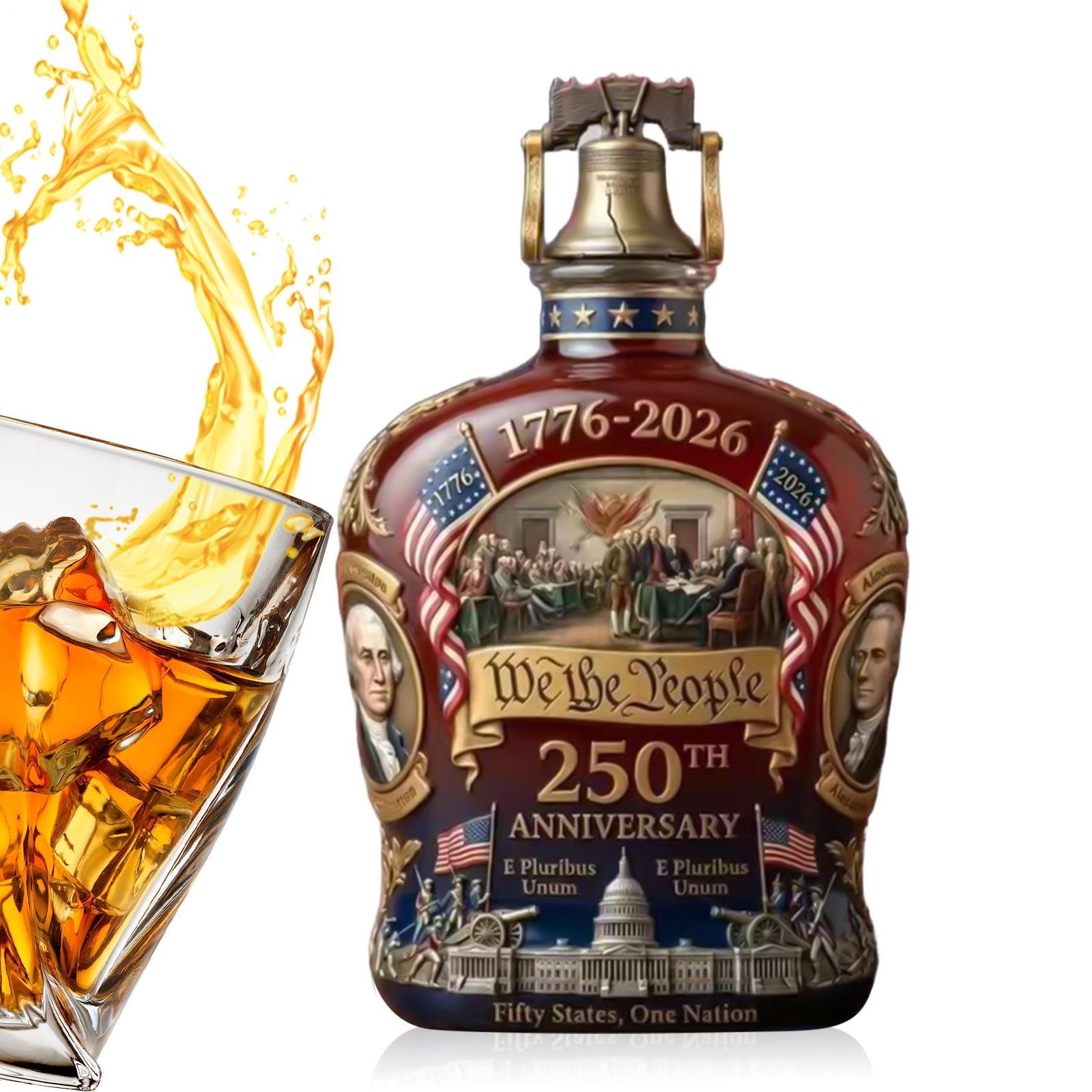 250th Anniversary Whiskey Bottle Glass Decanter Patriotic Decor Liquor Bottle 