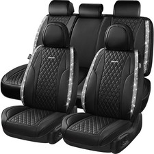 CAR PASS Bling Leather Car Seat Covers  Black Nappa Leather Calfskin Seat Cu...