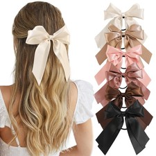6 PCS Bow Hair Ties Black Satin Ribbon Hair Bows Elastics Scrunchies Pony