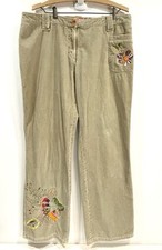 Pantalones de Pana Oilily Bordados De Colección Euro 44 EE. UU. 14 Ancho Bronceado Ballena Boho Hippie