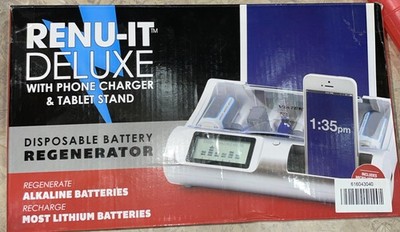 NEW Renu-It Deluxe Disposable Battery Regenerator & Phone, Tablet Charger Silver